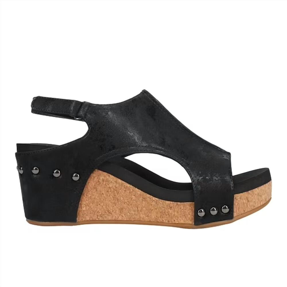 NEW BOUTIQUE BY CORKYS women's carley studded slingback wedge in black metallic